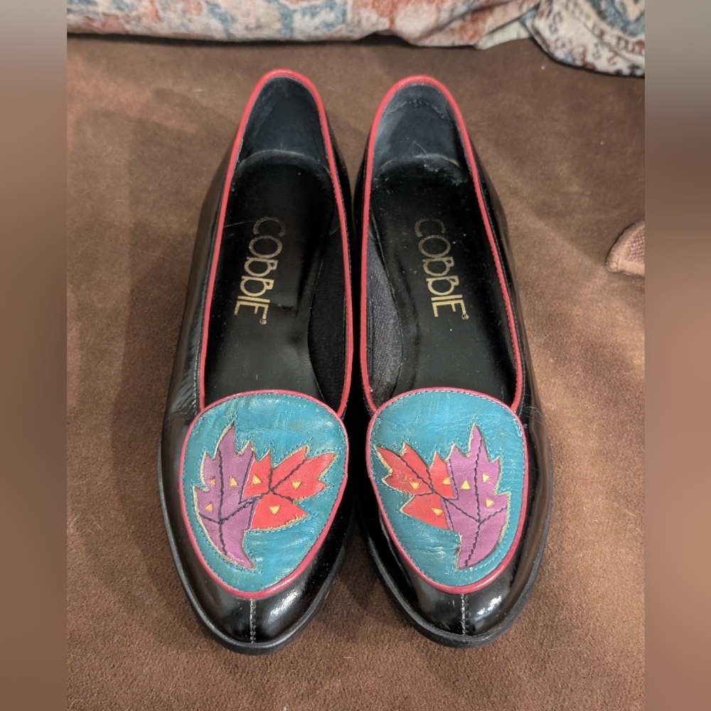 Vintage- Multicolored Leather Loafers Black Flats